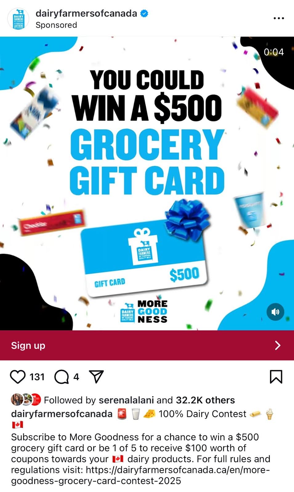 Dairy Farmers of Canada lead generation Instagram ad campaign