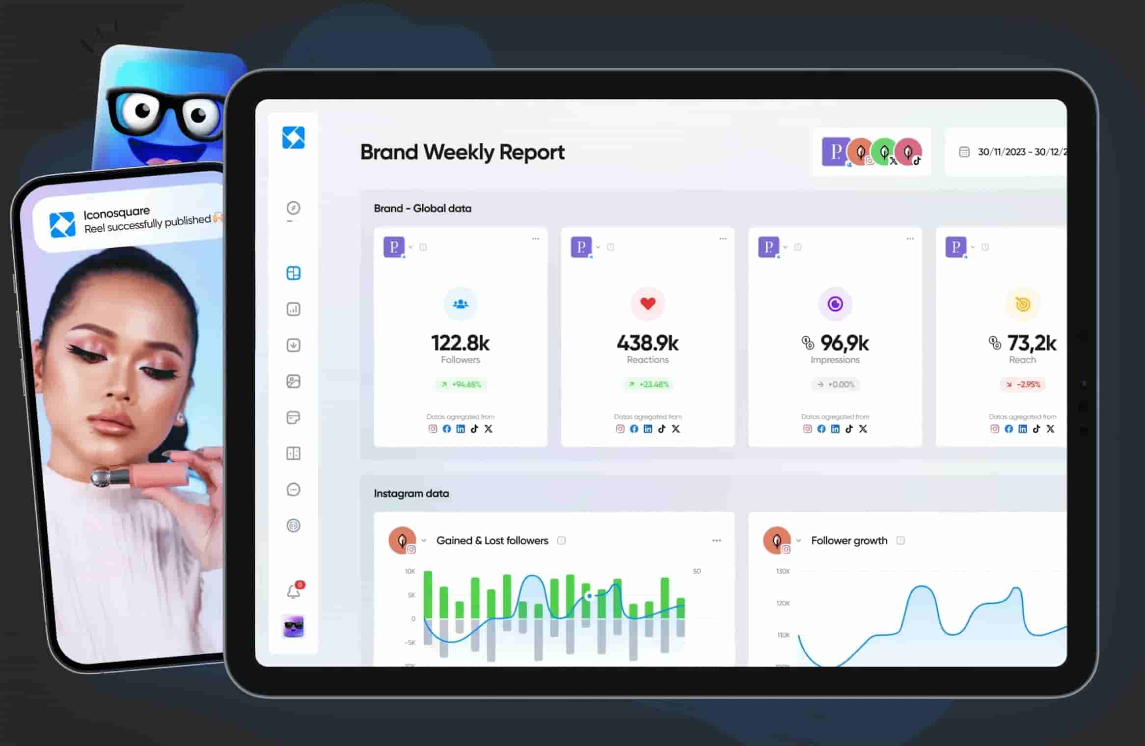 Iconosquare's Brand Weekly Report interface (Source: Iconosquare home page)