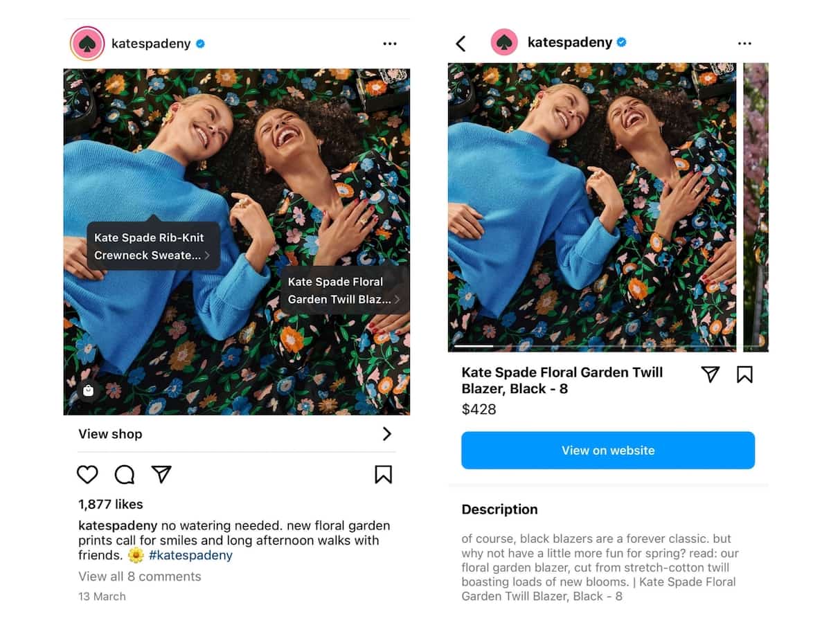 Instagram shoppable tags Kate Spade