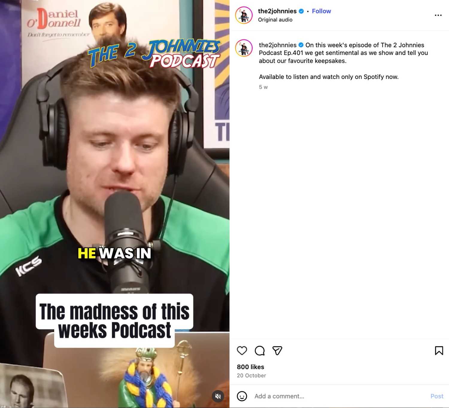 The 2 Johnnies’ Instagram post shows a clip from their podcast, where they talk about what’s happened that week