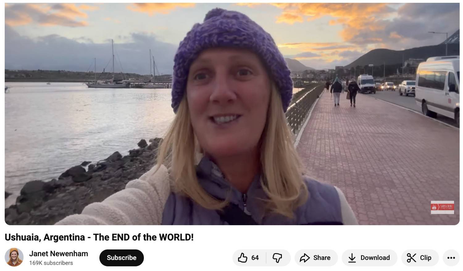 Janet Newenham’s YouTube video shows her speaking to the camera about her experiences in Ushuaia, Argentina