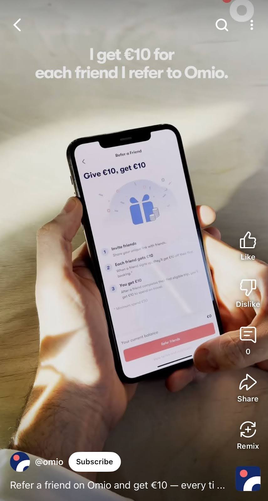 Omio referral offer YouTube Short