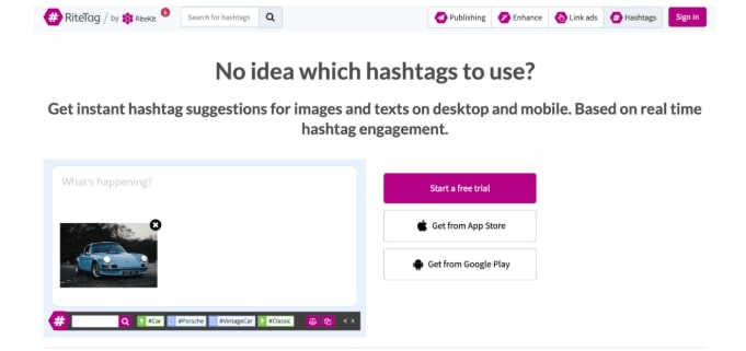 Ritetag hashtag social media tool