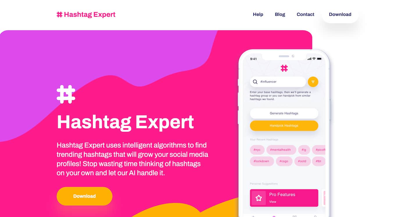 A screenshot of the Hashtag Expert website