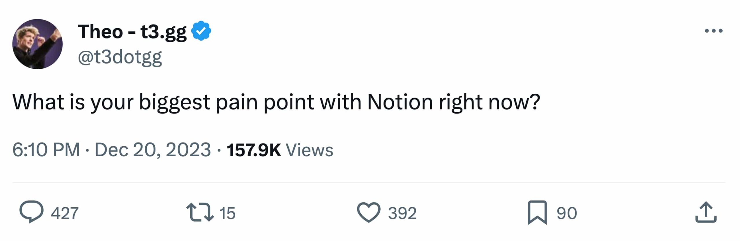 An X post requesting that users share their biggest pain points with the productivity management tool, Notion.
