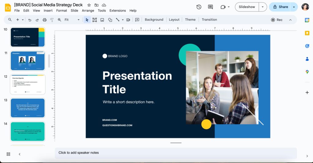 A social media strategy deck template built in Google Slides. 