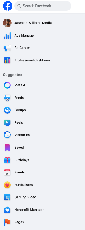 The left navigation of a Facebook profile.
