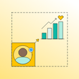 Image with an influencer icon, growth charts, and a heart, depicting the successful outcome and maximized ROI of an influencer marketing strategy.