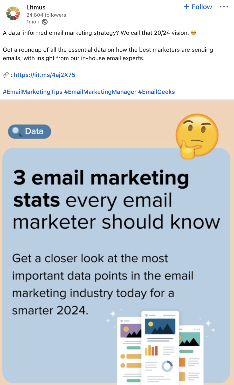 LinkedIn post from Litmus promoting results from their recent study.