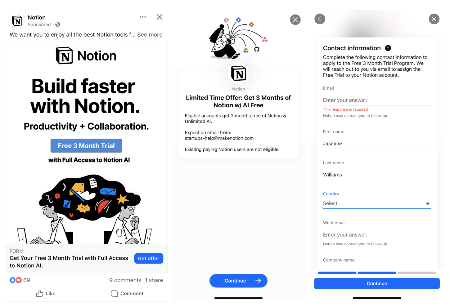 Notion Facebook lead ad campaign