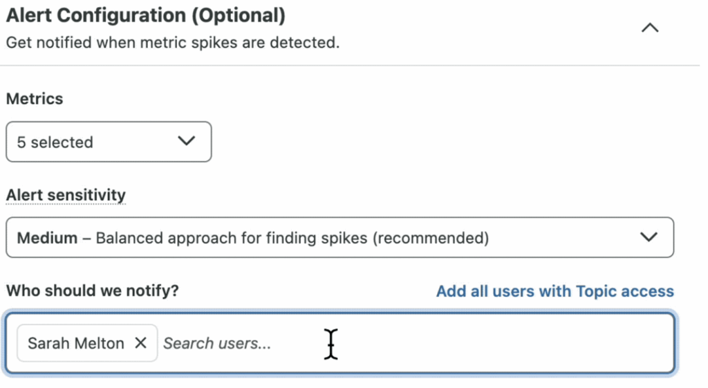 Sprout Listening alert notifications tab that enables you to notify the right teams, so you can act quickly and manage your reputation.