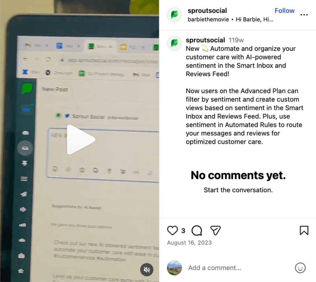 Sprout’s AI-powered message prioritization and alerts baked on sentiment in the Smart Inbox and reviews feed enables social teams to see urgent issues and rising complaints.