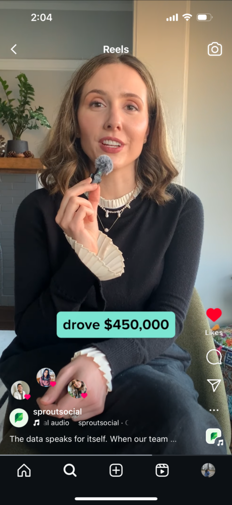 An Instagram Reel discussing the value of Sprout's Employee Advocacy tool. 